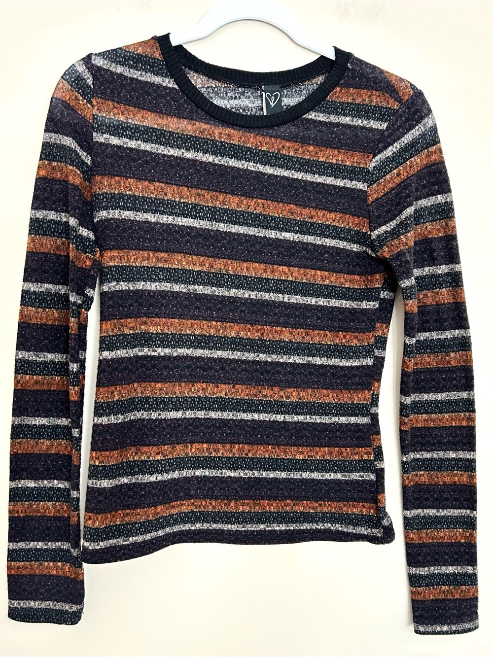 Windsor Women’s Black Brown Striped Long Sleeve Knit Sweater